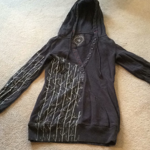 Free People Tops - Hooded Sweatshirt with Branch Details